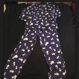Disney Women's Sz M Pajamas Mickey Snowmen Navy